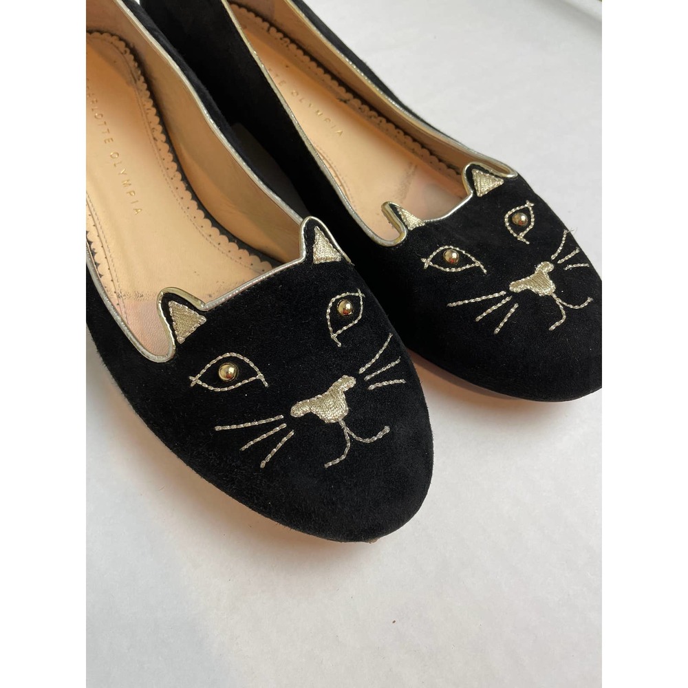 Charlotte Olympia Embroidered Velvet Kitty flats - Picture 2 of 12